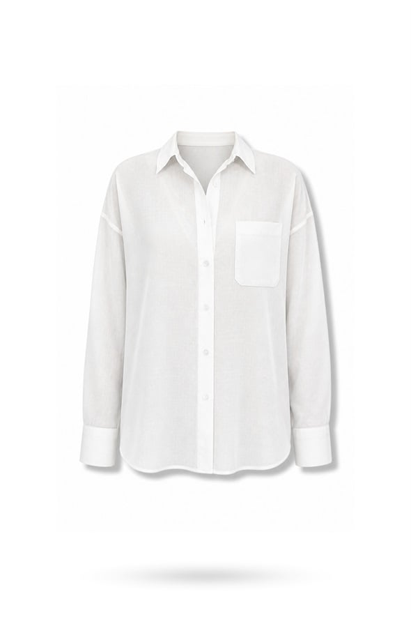 Beyaz Cepli Oversize Gömlek 1724