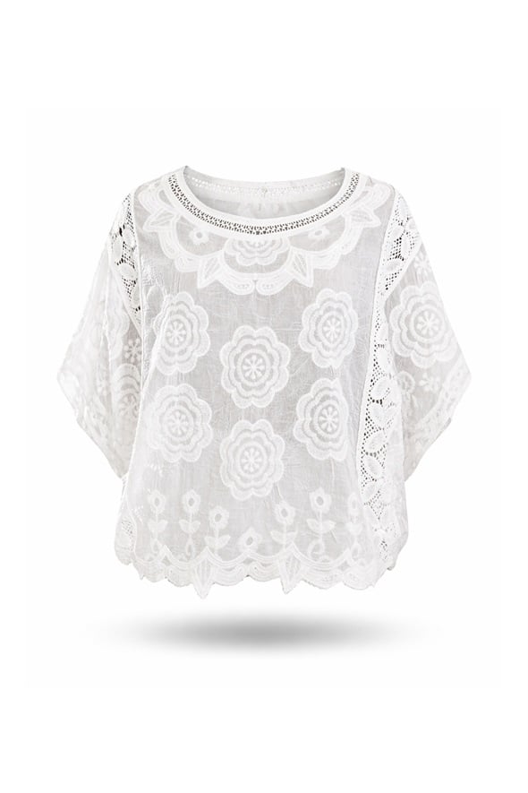 Beyaz Çiçek İşlemeli Dantelli Bluz 39740