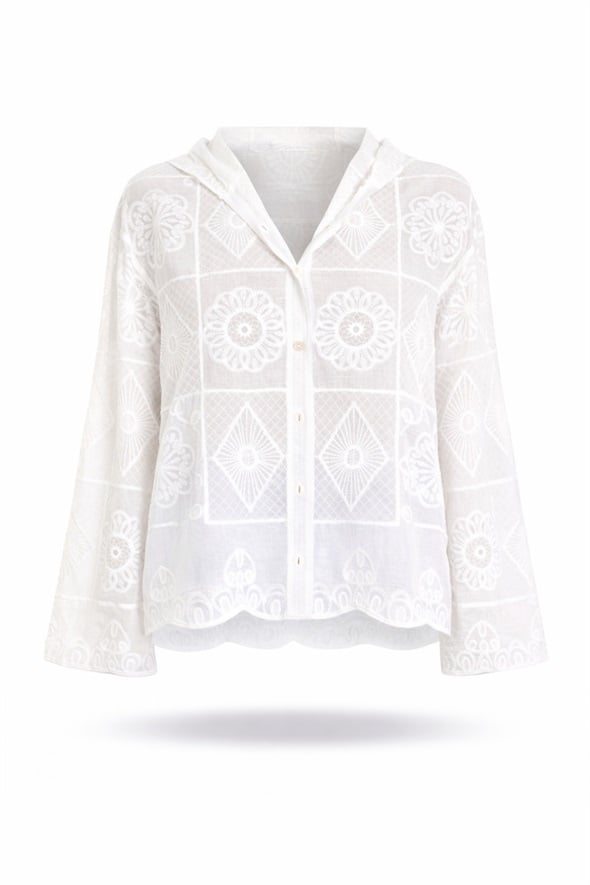 Beyaz Desenli Kapüşonlu Gömlek 38788