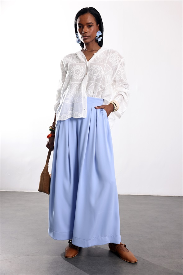 Beyaz Desenli Kapüşonlu Gömlek 38788