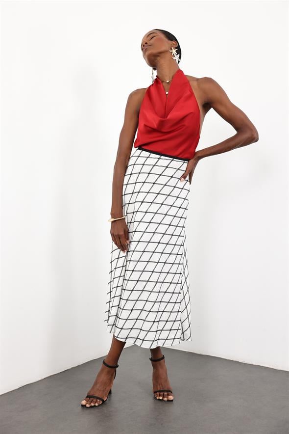 Beyaz Dikiş Detaylı Çan Etek 36606