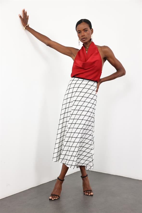 Beyaz Dikiş Detaylı Çan Etek 36606