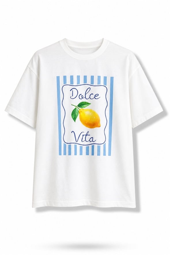 Beyaz Dolce Vita Baskılı Tişört 261043