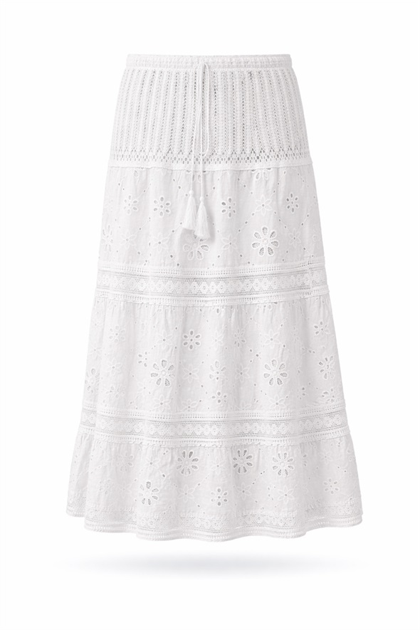Beyaz Fisto İşlemeli Etek 39689