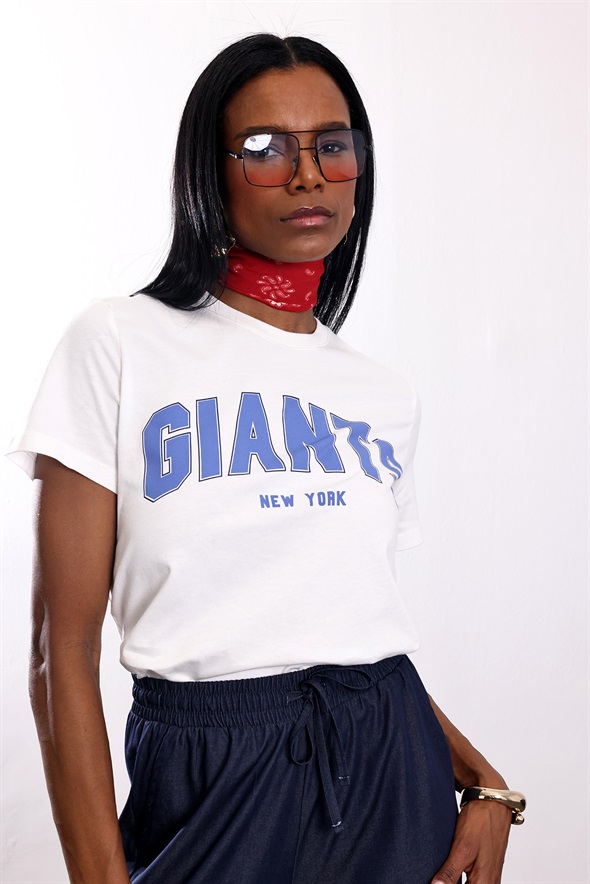 Beyaz Gıants Baskılı Tişört 