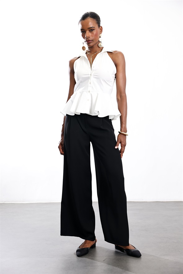 Beyaz Halter Yaka Peplum Gömlek 17757