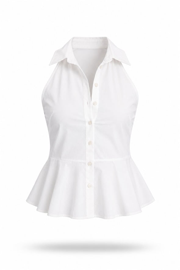 Beyaz Halter Yaka Peplum Gömlek 17757