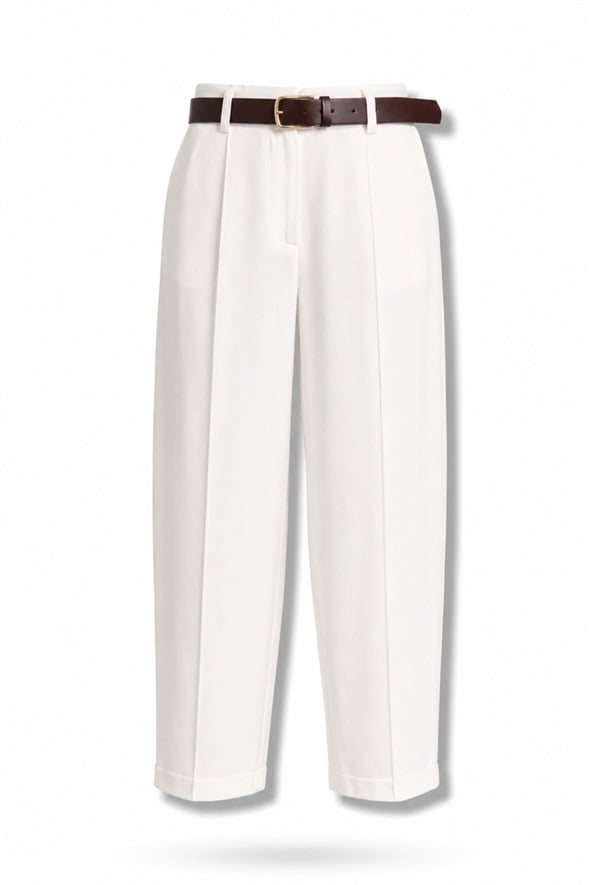 Beyaz Kemerli Barrel Pantolon 580923