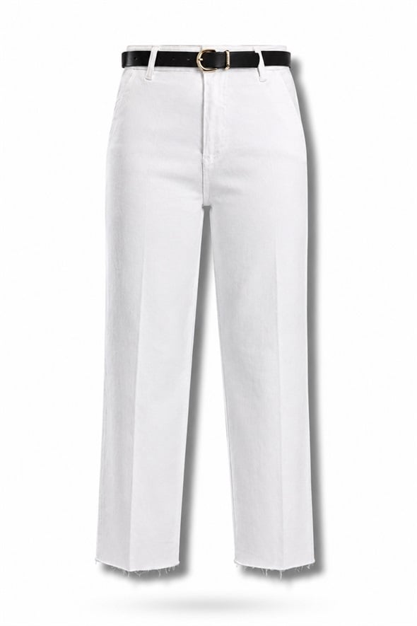 Beyaz Kemerli Straight Jean 120