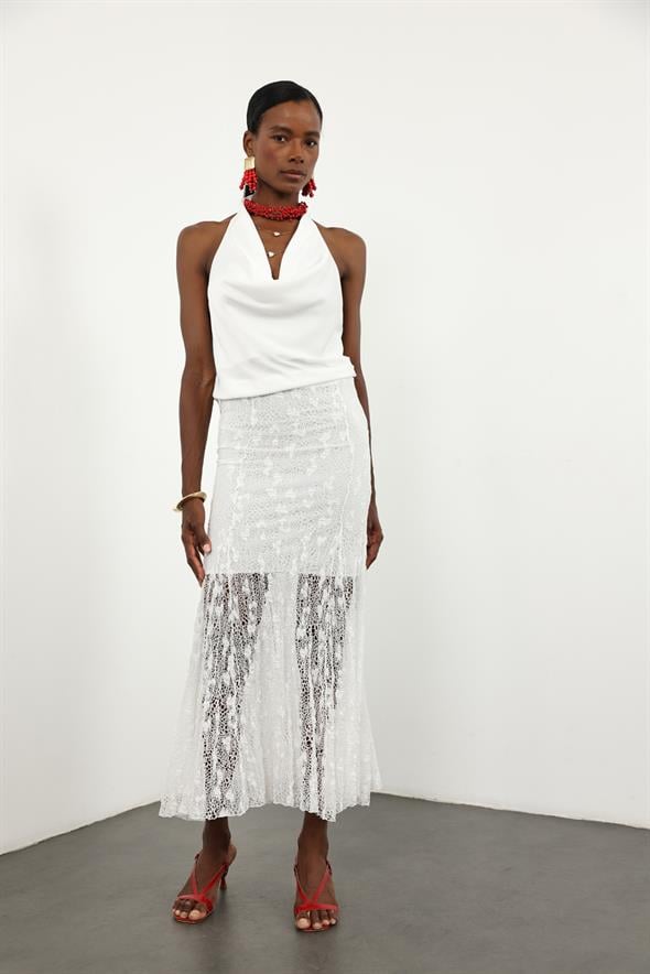 Beyaz Kloş Dantel Etek 251347