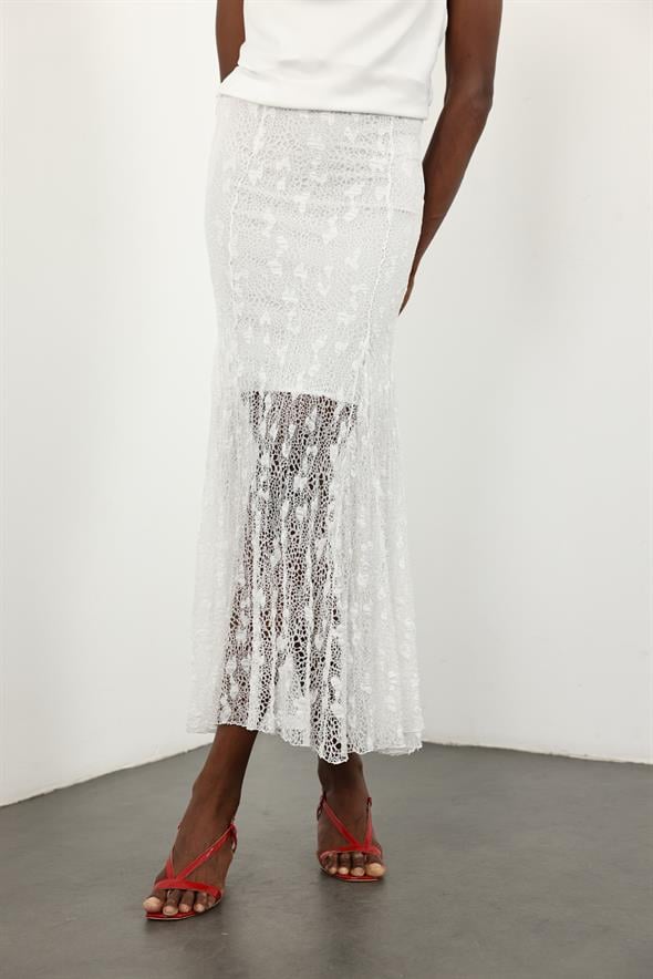 Beyaz Kloş Dantel Etek 251347