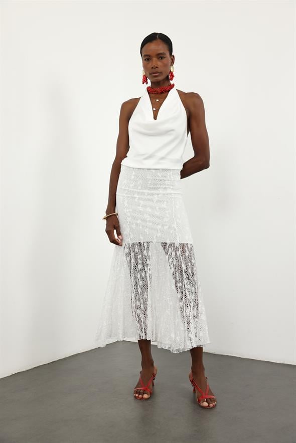 Beyaz Kloş Dantel Etek 251347