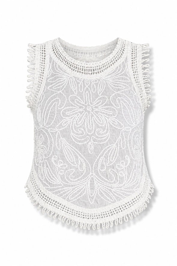 Beyaz Kroşe Detaylı Bluz 3902