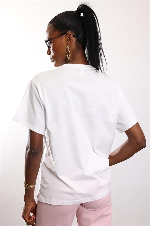 Beyaz Le Jardın Baskılı  Tişört 