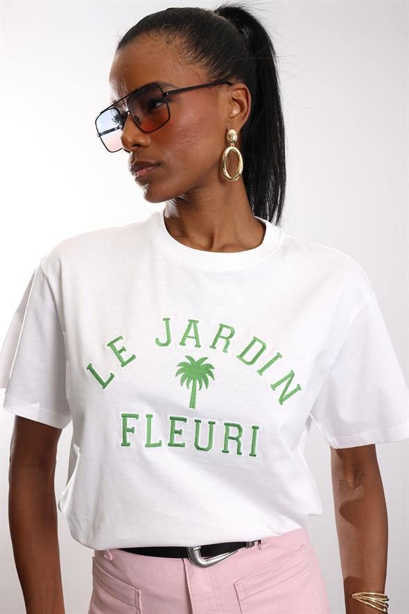 Beyaz Le Jardın Baskılı  Tişört 