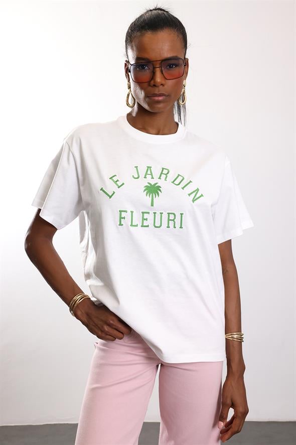 Beyaz Le Jardın Baskılı  Tişört 