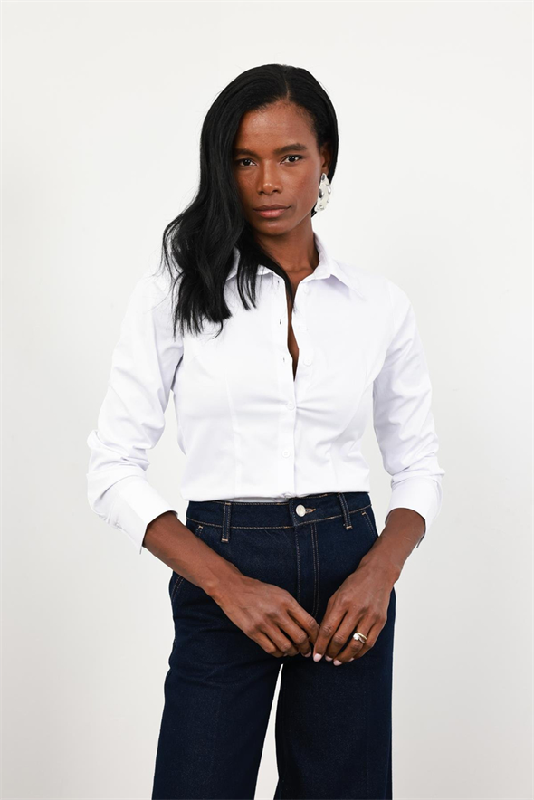Beyaz Likralı Slim Fit Gömlek 4897