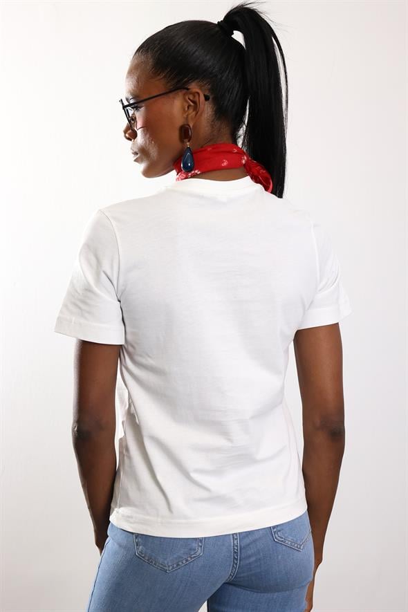 Beyaz Menu Del Dıa Baskılı Tişört 