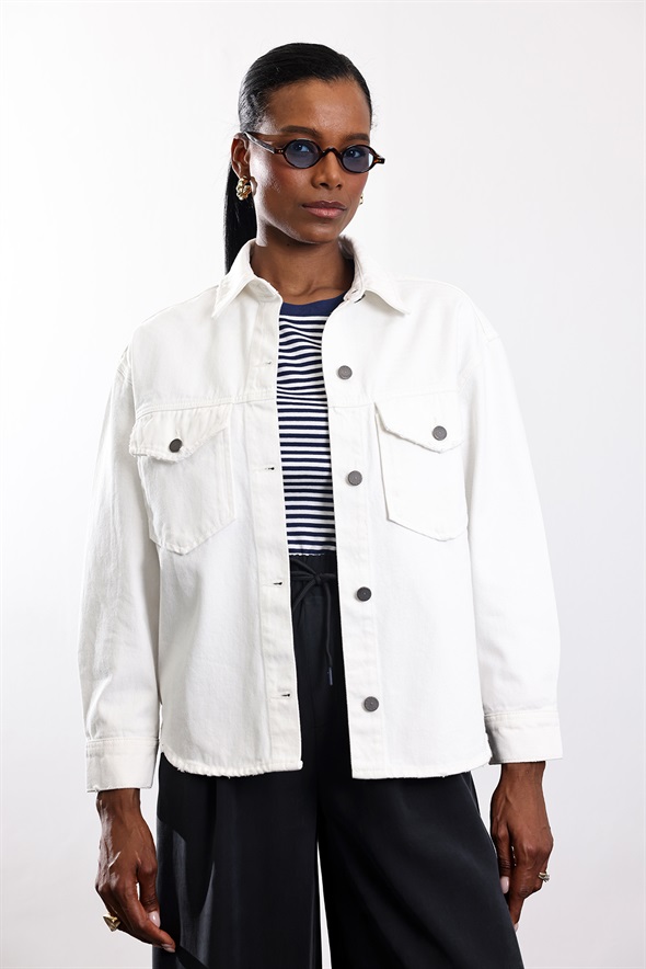 Beyaz Oversize Denim Ceket 