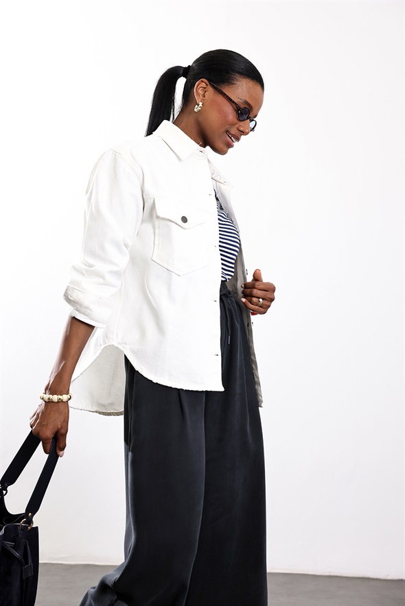 Beyaz Oversize Denim Ceket 