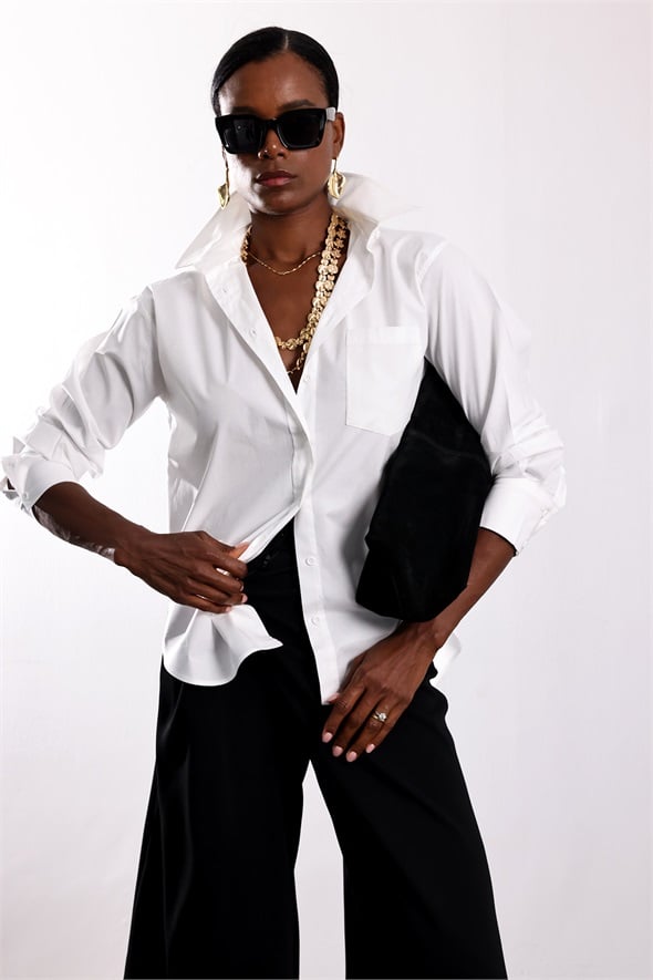 Beyaz Oversize Poplin Gömlek 4112