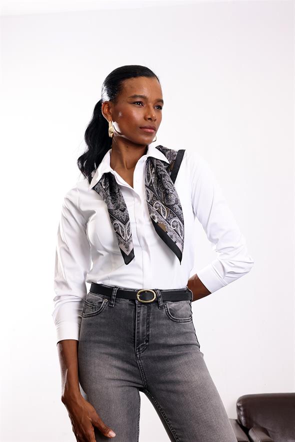 Beyaz Patlı Poplin Gömlek 3903