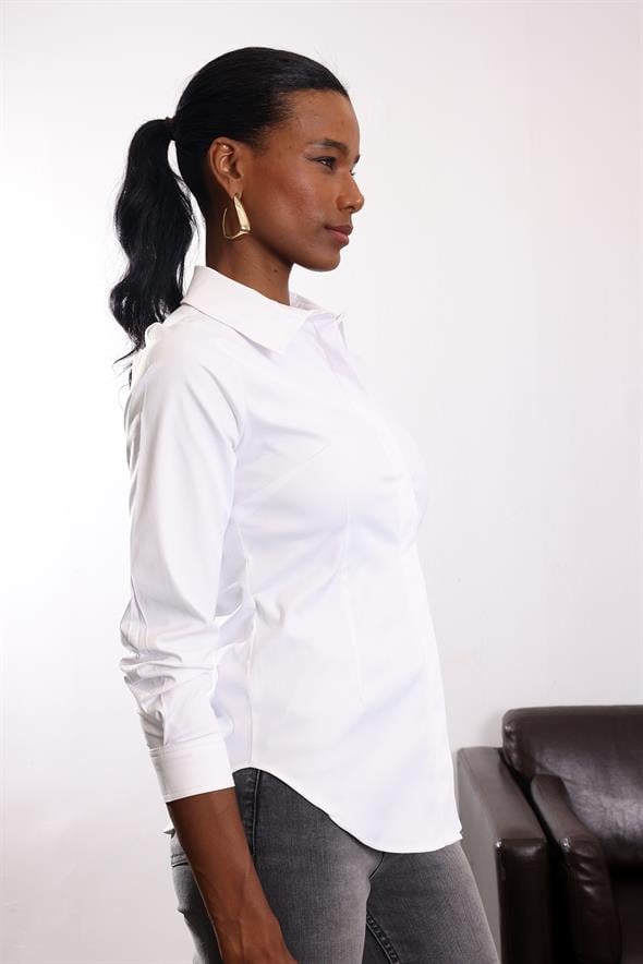 Beyaz Patlı Poplin Gömlek 3903