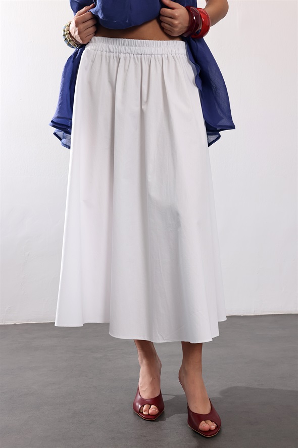 Beyaz Poplin Midi Etek 4603