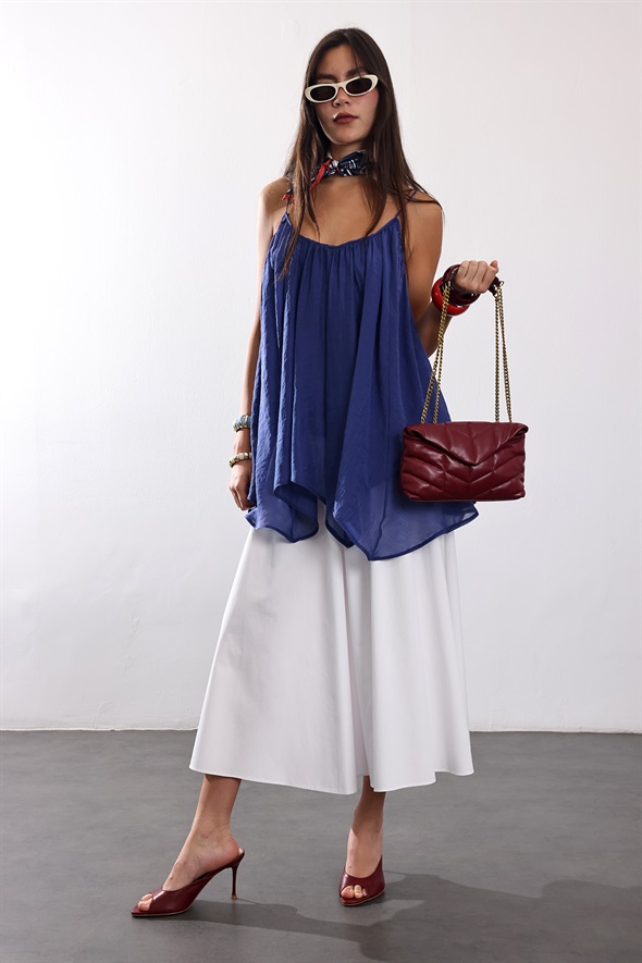 Beyaz Poplin Midi Etek 4603