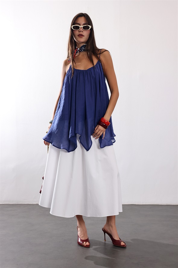 Beyaz Poplin Midi Etek 4603