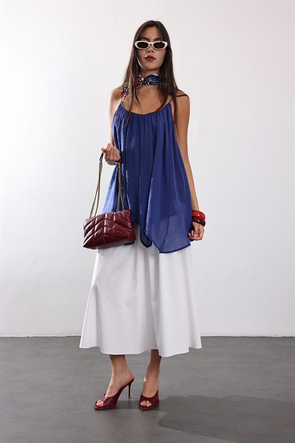 Beyaz Poplin Midi Etek 4603