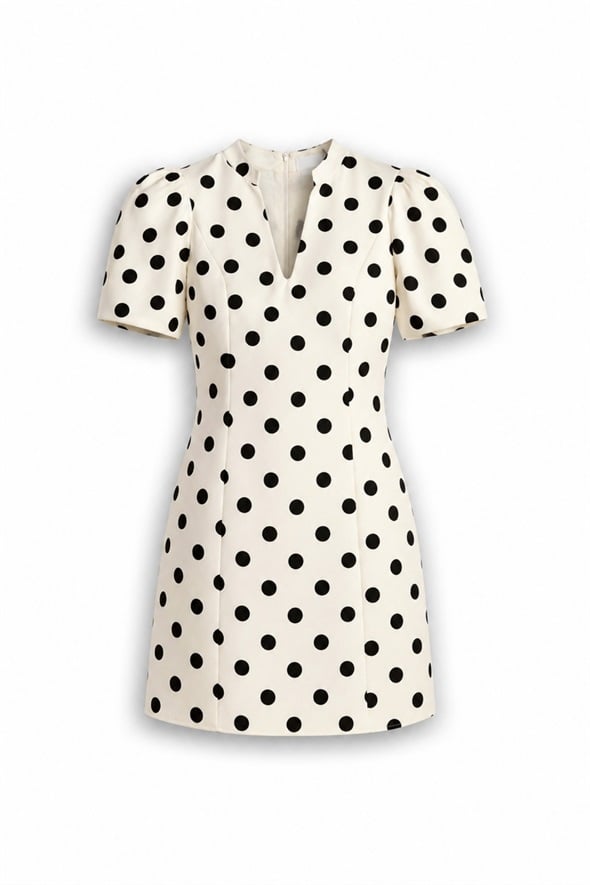 Beyaz Puantiyeli Mini Elbise 5337