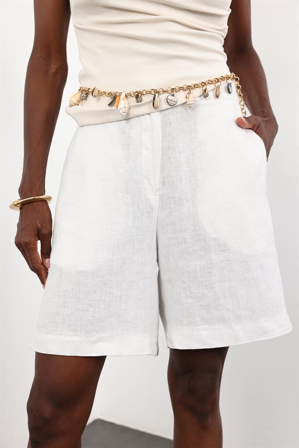 Beyaz Şehir Boy Keten Şort 1486