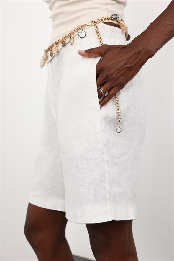 Beyaz Şehir Boy Keten Şort 1486