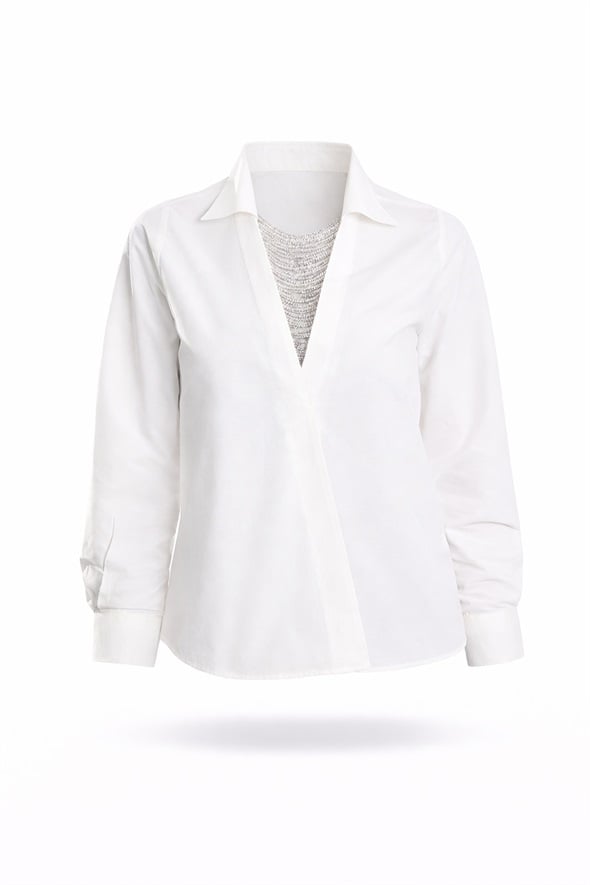 Beyaz Tasarım Kolye Detaylı Poplin Gömlek 265133