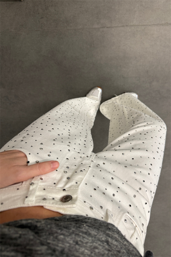 Beyaz Taşlı Wide Leg Jean 0026