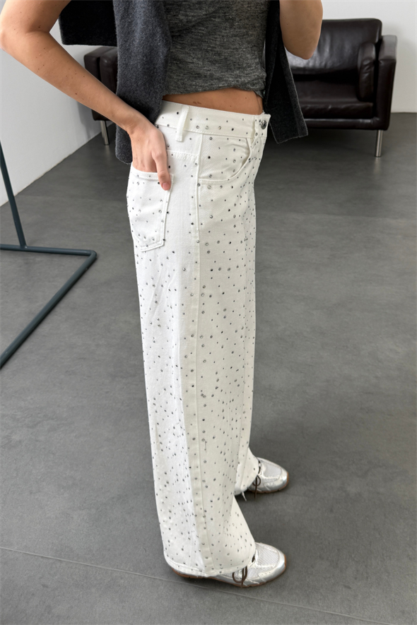 Beyaz Taşlı Wide Leg Jean 0026
