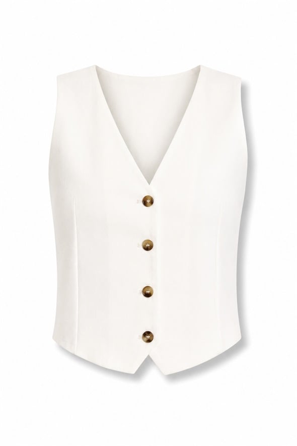 Beyaz V Yaka Blazer Yelek 