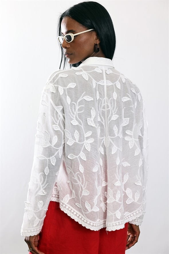 Beyaz Yaprak Desenli Gömlek 39719
