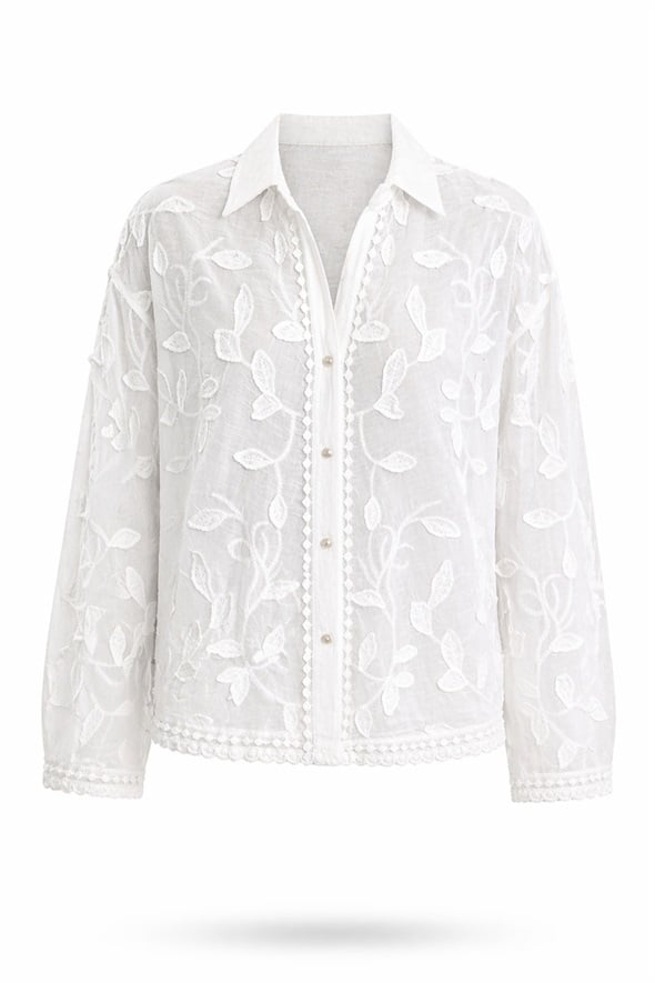 Beyaz Yaprak Desenli Gömlek 39719