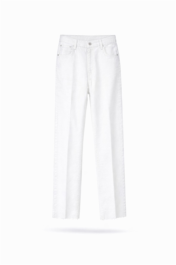 Beyaz Yüksek Bel Boyfit Jean 2004