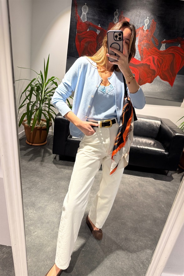 Beyaz Yüksek Bel Tapered Jean 