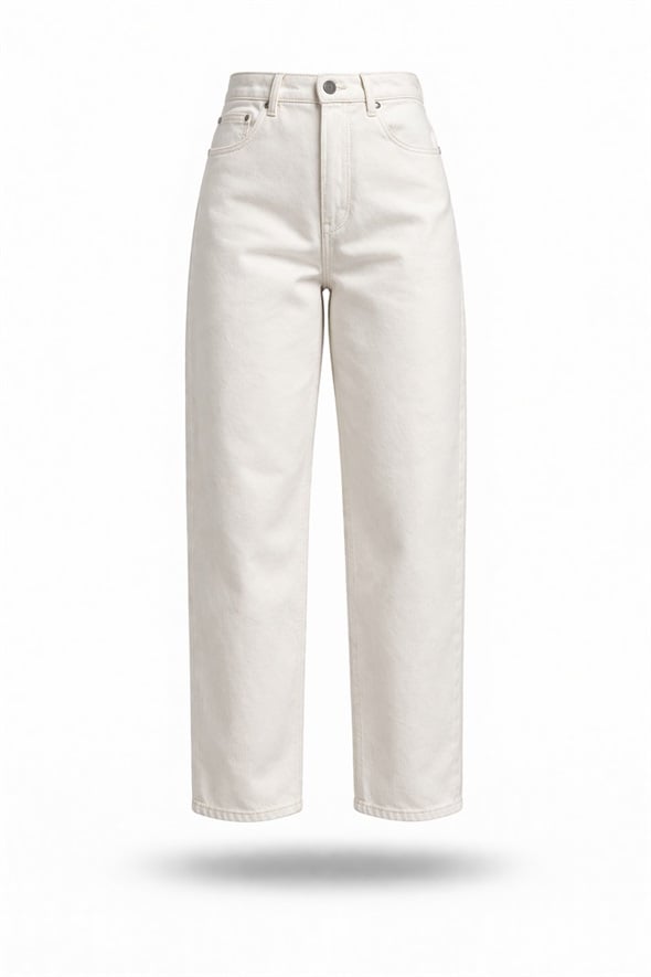 Beyaz Yüksek Bel Tapered Jean 