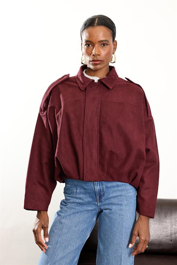 Bordo Apolet Detaylı Bomber Ceket 17116