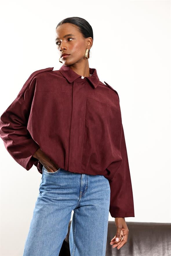 Bordo Apolet Detaylı Bomber Ceket 17116