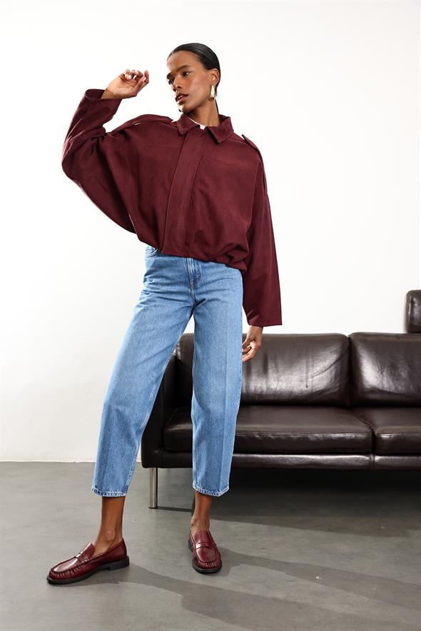 Bordo Apolet Detaylı Bomber Ceket 17116