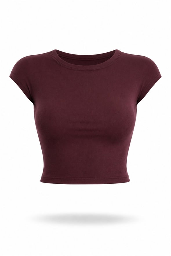 Bordo Bisiklet Yaka Basic Tişört 25189
