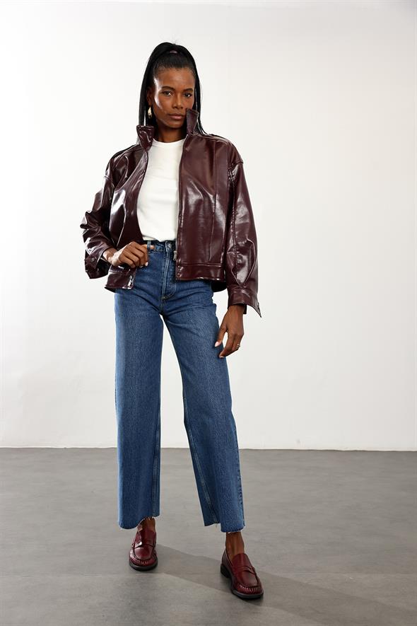 Bordo Deri Bomber Ceket 0618