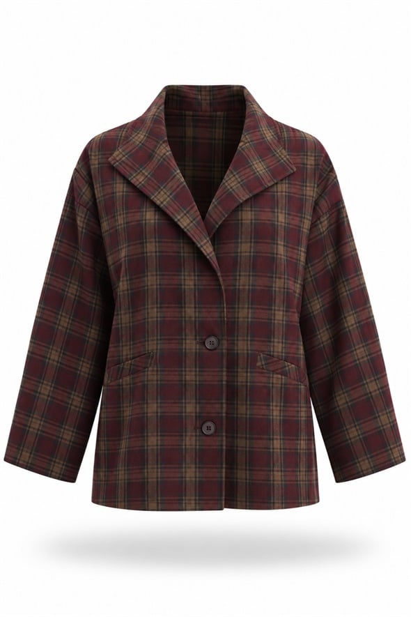 Bordo Ekose Desen Dik Yaka Ceket 9826