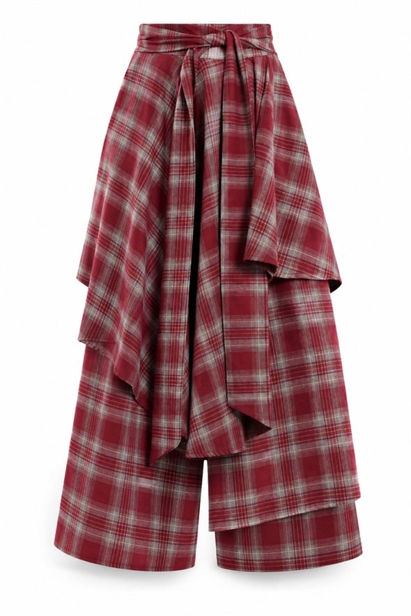 Bordo Ekose Desen Pantolon Etek 0045